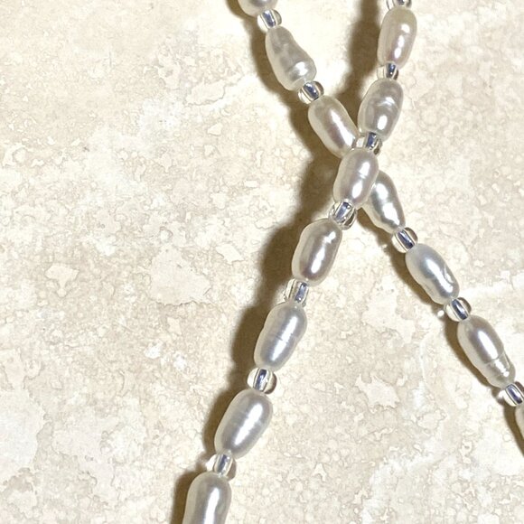 Genuine Grey Anhydrite & White Freshwater Pearl Choker, Beaded Natural Gemstones - Picture 9 of 13